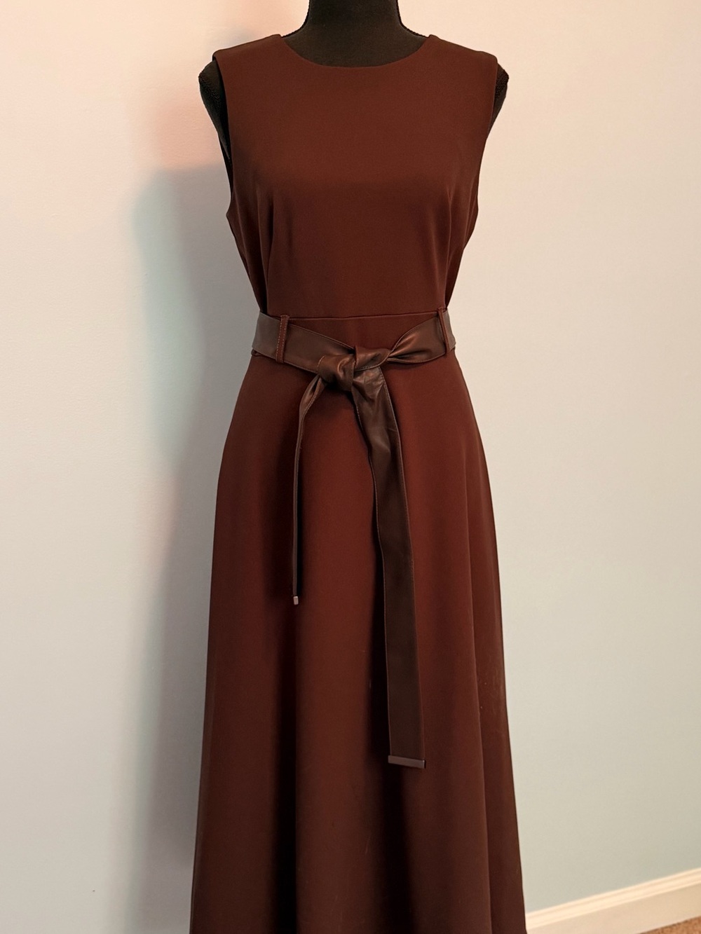 Calvin Klein Sleeveless Brown Tie-Waist Midi Dress